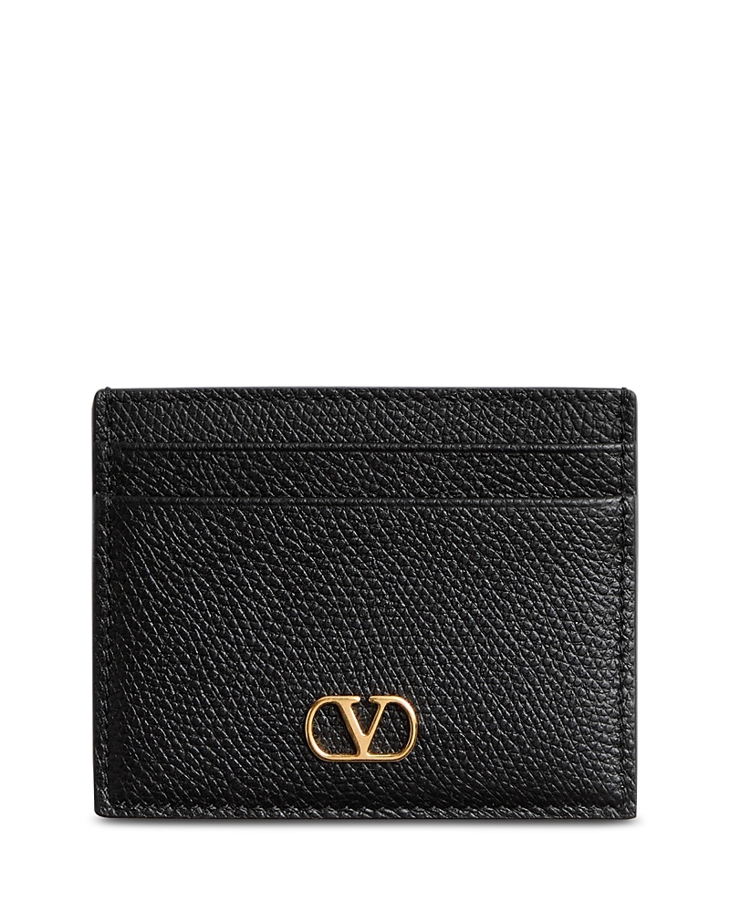 Valentino Garavani Vlogo Signature Grainy Leather Card Holder In Black