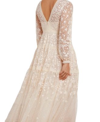  Celestia Ribbon Long Sleeve V-Neck Gown