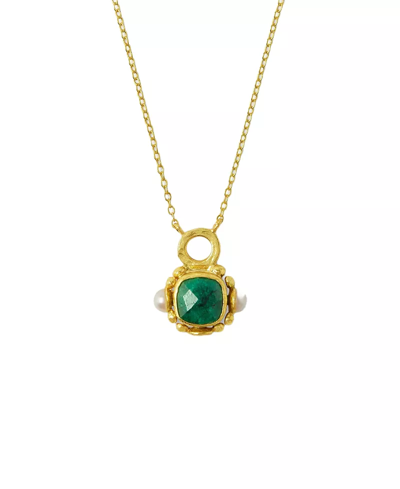 Ottoman Hands Esther Emerald And Pearl Pendant Necklace