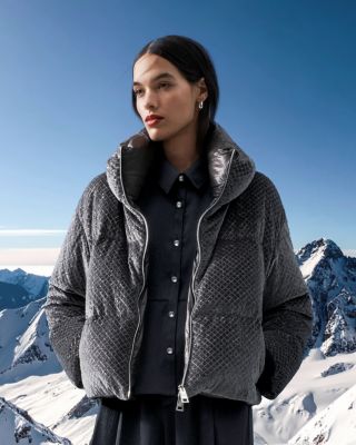 Sequin Velvet Short Puffer Coat