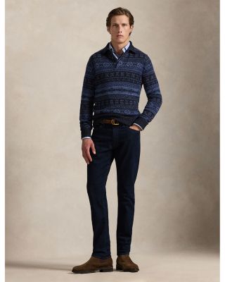 Fair Isle Wool Blend Polo Collar Sweater