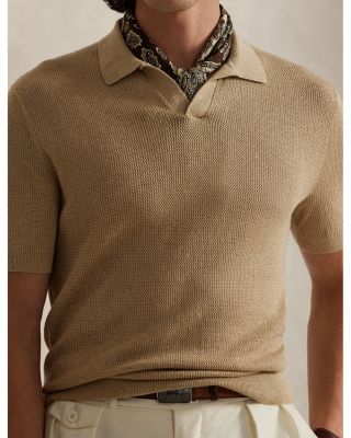 Textured Stretch Linen Blend Polo