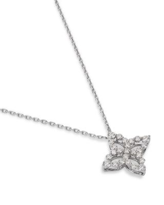 18K White Gold Diamond Flower Outline Pendant Necklace, 16-18"