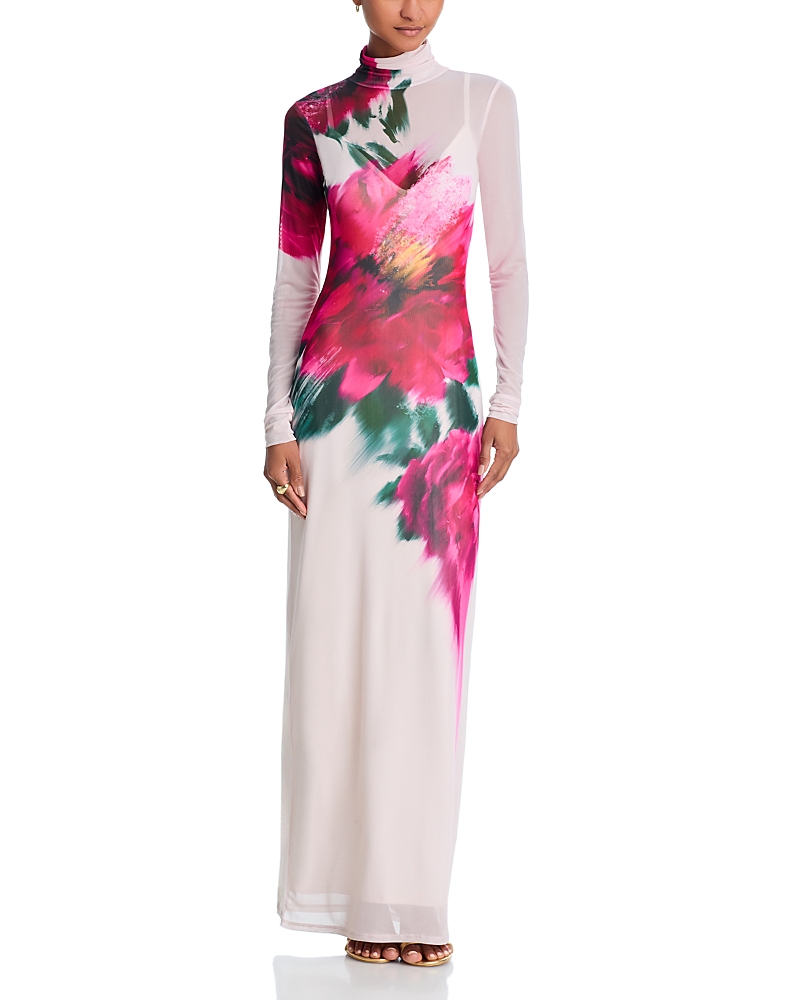 Afrm Billie Floral Mesh Dress In White