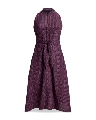 Print Tie Front Crepe Sleeveless Dress