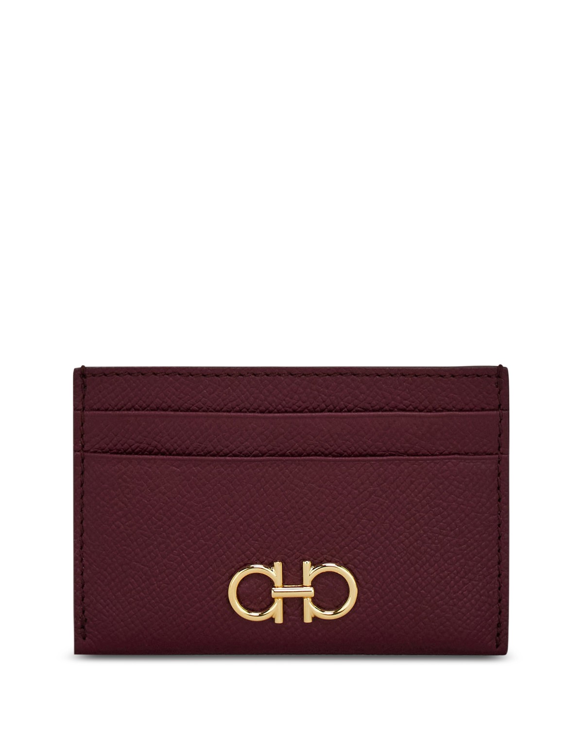 Ferragamo Salvatore Ferragamo Gancini Leather Card Case in Plum