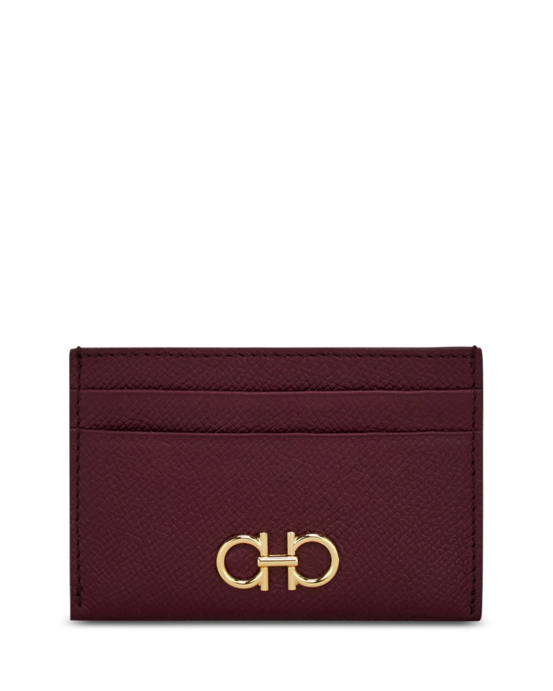 Ferragamo Salvatore Ferragamo Gancini Leather Card Case in Plum