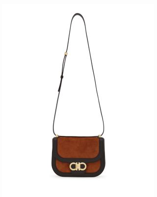 Double Gancini Mini Suede & Leather Crossbody 