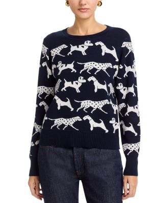 Long Sleeved Dog Jacquard Crewneck Pullover Sweater