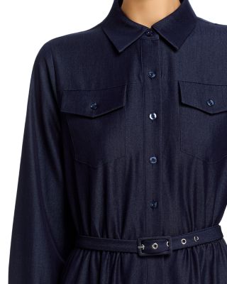 Button Down Belted Denim Midi Dress