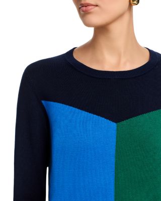 Long Sleeved Color Blocked Jersey Crewneck Pullover Sweater