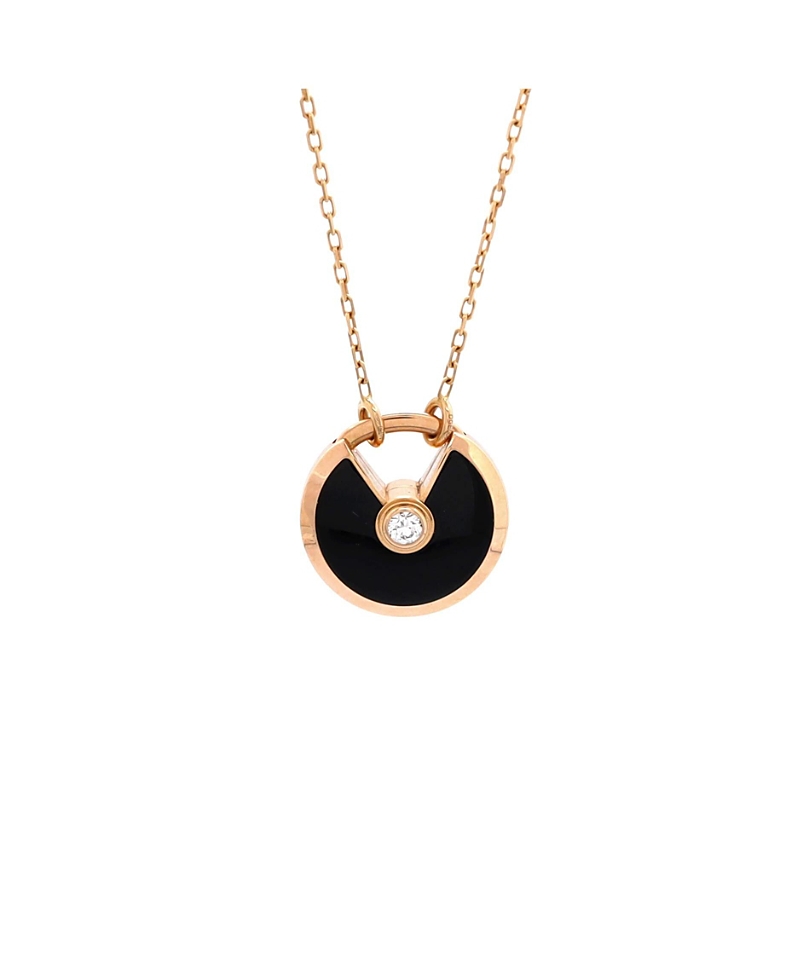 PRE-OWNED CARTIER Pre-owned Cartier Small Amulette De Cartier Pendant Necklace 18k Rose Gold With Onyx And Diamond, 23 In Pink