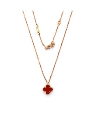  Sweet Alhambra Pendant Necklace 18K Rose Gold and Carnelian, 14.75 - 15.5"