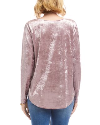 Long Sleeve Crushed Velvet Shirttail Top