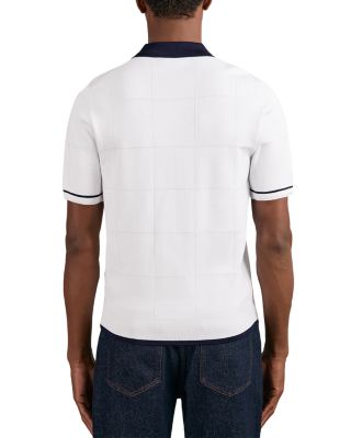 Baxter Short Sleeve Zip Through Windowpane Texture Polo Shirt