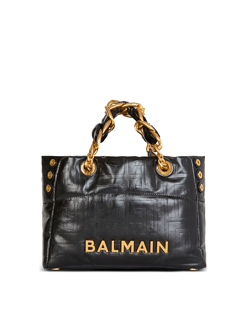 Balmain 1945 Soft Cabas Small-pb Embellished Crinkle Leather Handbag In Black
