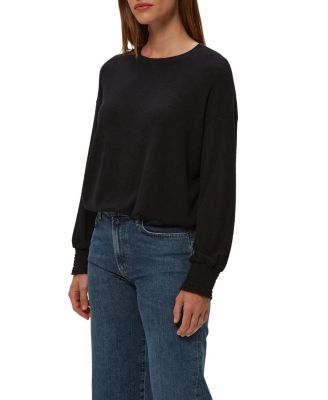 Tia Ribbed Crew Neck Sweatshirt with Smocked Cuffs