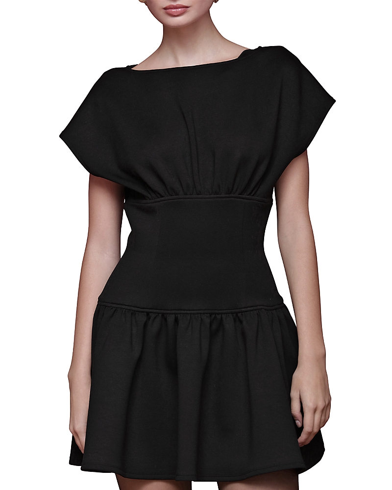 Avec Les Filles Boat Neck Drop Waist Mini Dress In Black