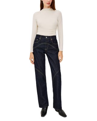 Del Mar High Rise Saddle Seam Straight Jeans in Midnight Blue
