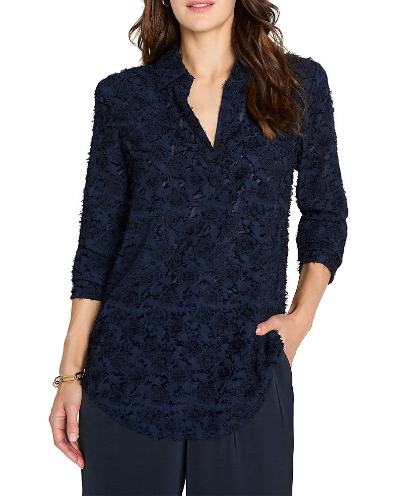Nic + Zoe Nic+zoe Any Occasion Clipped Jacquard Top In Blue
