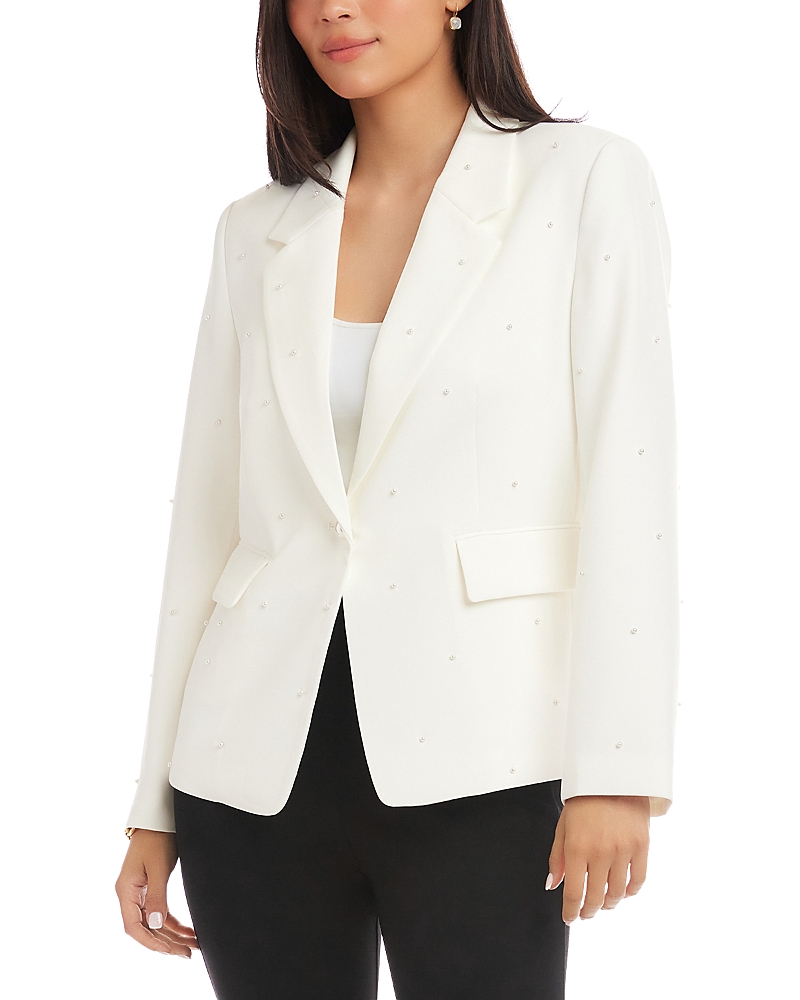 Karen Kane Faux Pearl Embellished Blazer In White