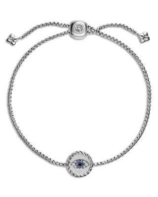 Evil Eye Bracelet in Sterling Silver with Light Blue Sapphires, Black Diamonds and Diamonds, 11mm