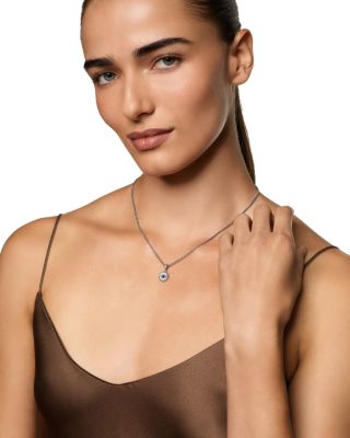 Evil Eye Amulet in Sterling Silver with Light Blue Sapphires, Black Diamonds and Diamonds, 12.6mm