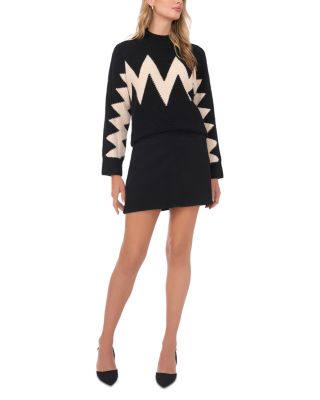 Zig Zag Motif Mock Neck Sweater
