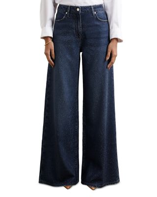 High Rise Wide Leg Hot Fix Jeans in Dark Blue