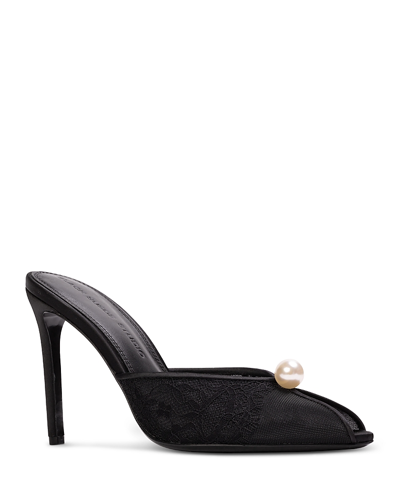 Black Suede Studio Women's Pearl Mesh Slipper Pumps