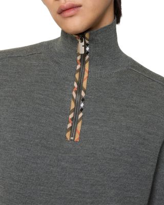 Cameron Check Trim Wool Half Zip Sweater