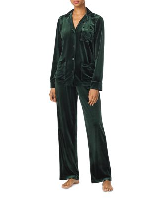 Velvet Long Sleeve Notch Collar Long Pants Pajama Set