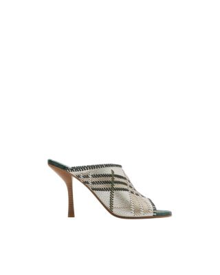  Women's Check Leather Cabana Mules