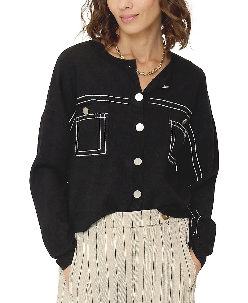 Central Park West Women's Olive Oversized Topstitch Cardigan In Black