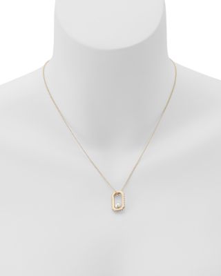 Imitation Pearl Pav&eacute; Hexagon Pendant Necklace, 16"