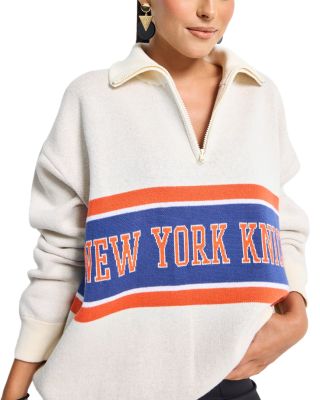 Knicks Quarter Zip Stripe Logo Sweater
