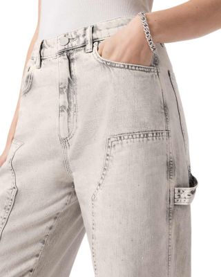 Mia Mid Rise Sparkle Carpenter Jeans in Snow Grey