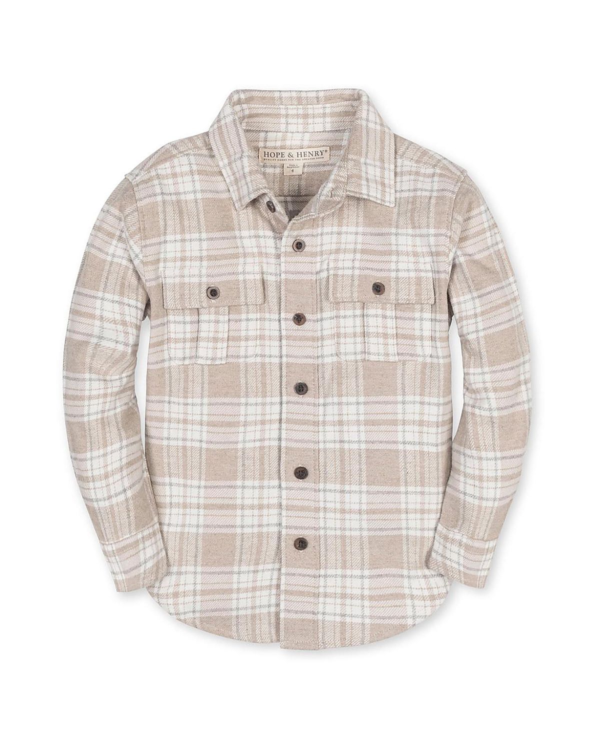 Hope & Henry Boys' Organic Long Sleeve Flannel Shirt with Double Flap Pockets - Little Kid