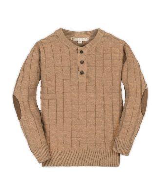 Hope & Henry Boys' Organic Long Sleeve Henley Pullover Sweater with Elbow Patches - Little Kid