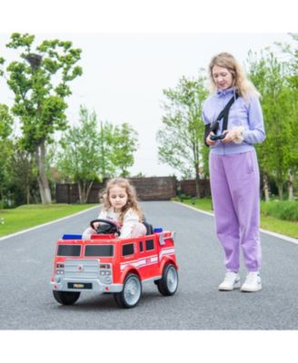  Fire Truck 12V Ride-On 3-8y: Sprinkler, Megaphone, RC, LED, Leather Seat - Ages 2-4