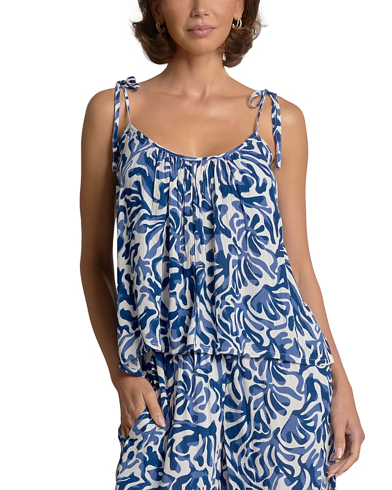 Elan Printed Tie Strap Top In Blue