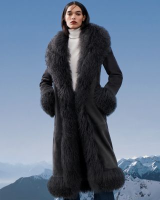 Dorothy Leather & Shearling Trim Midi Coat