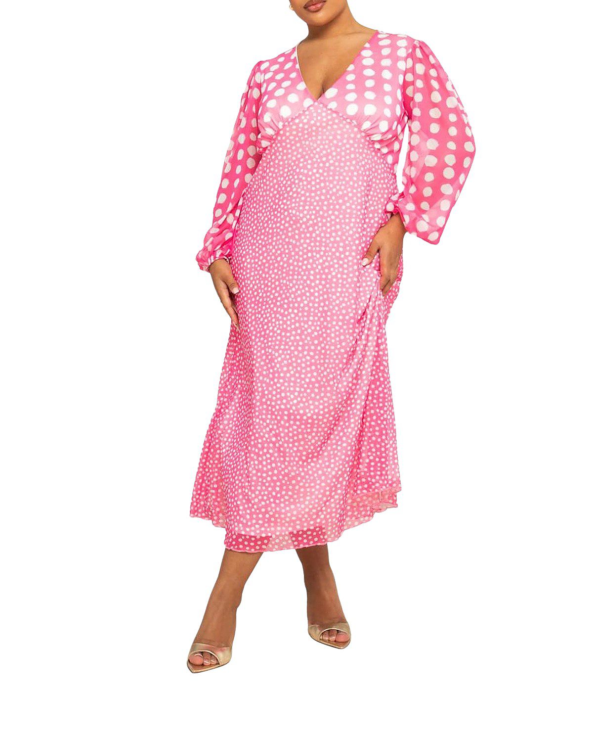 Fashion-szn Curve Long Sleeved Polka Dot Midi Dress
