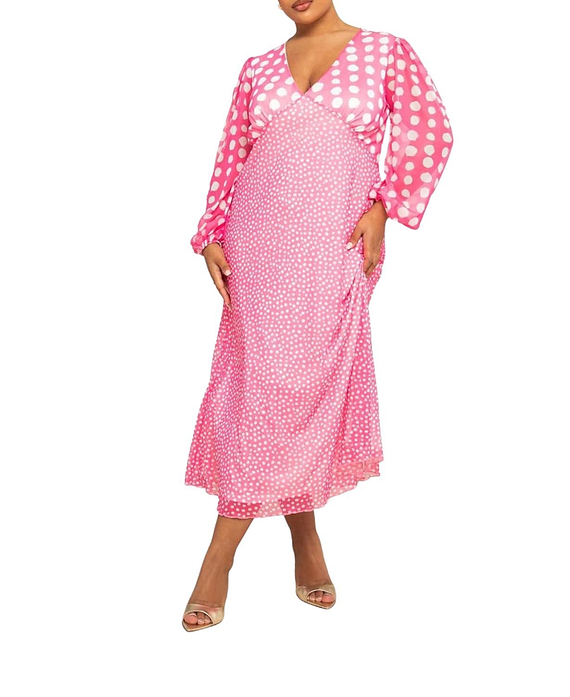 Fashion-szn Curve Long Sleeved Polka Dot Midi Dress
