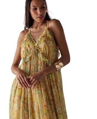 Chiffon Ruffle Strappy Floaty Maxi Dress