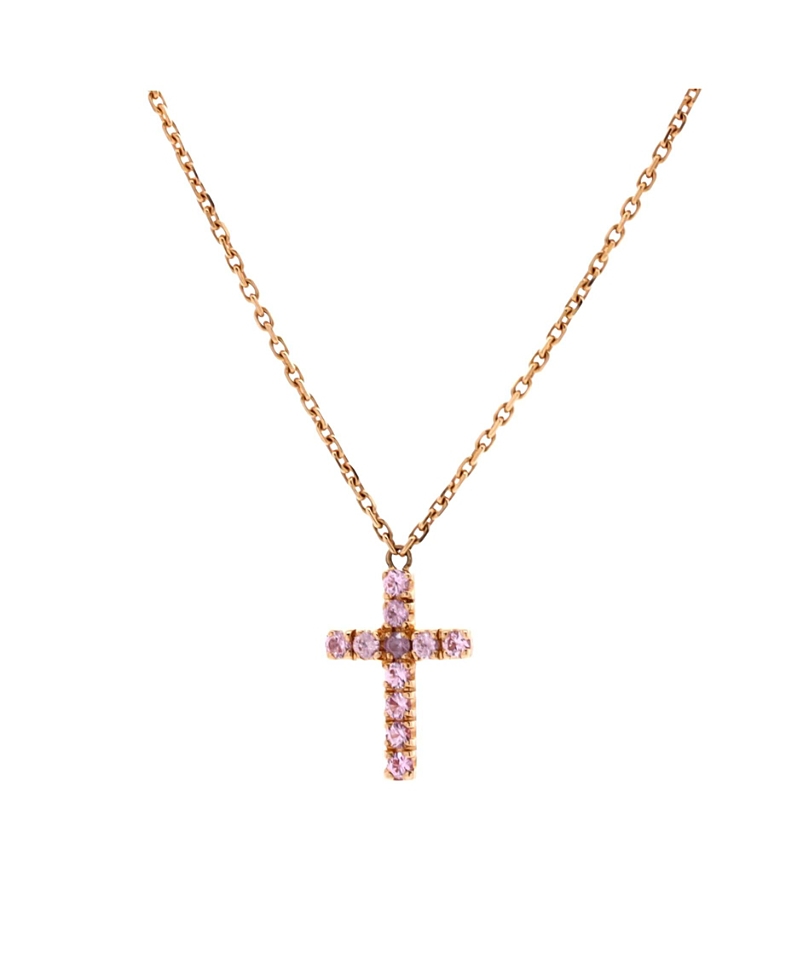 Pre-owned Pre-owned Cartier Cartier Cross Pendant Necklace 18k Rose Gold With Pink Sapphires, 14.75 - 16"