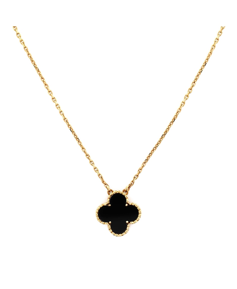 Pre-owned Pre-owned Van Cleef & Arpels Van Cleef & Arpels Vintage Alhambra Pendant Necklace 18k Gold And Onyx, 14.75 - 16.5"