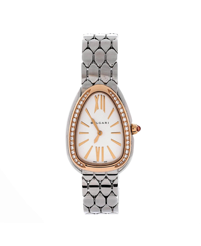 Pre-owned Pre-owned Bvlgari Bvlgari Serpenti Seduttori Quartz Watch In Stainless Steel And Rose Gold With Diamond Beze In White