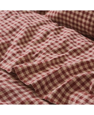 Gingham Linen Blend Flat Sheet, Twin