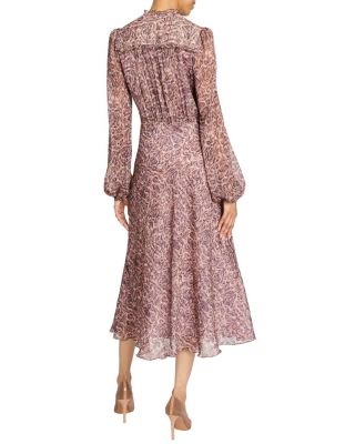 Amal Printed Georgette Long Sleeve Fit and Flare Midi Dress